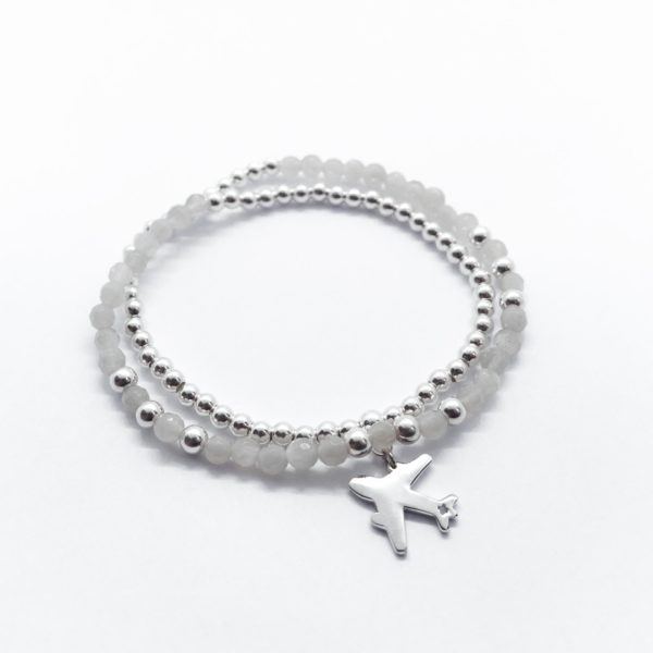 Frauen Steinarmband Mondstein mit Flugzeug Anhänger