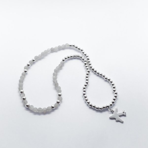 Frauen Steinarmband Mondstein mit Flugzeug Anhänger