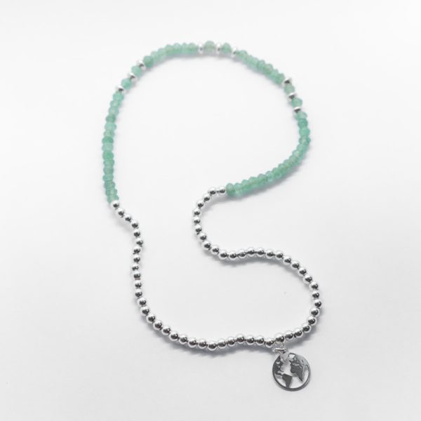 Aventurin Steinarmband mit Silber & Weltkugel Anhänger