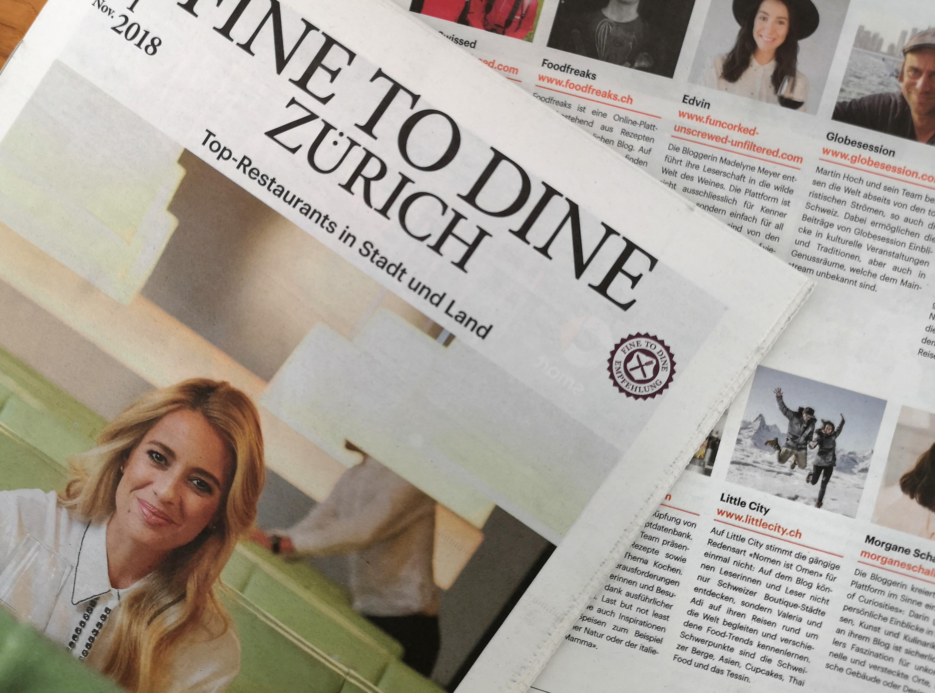 Fine to Dine Zurich Magazin