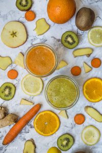 Slow Juicer Saft Rezepte mit Kiwi und Orangen, Karrotten und Apfel